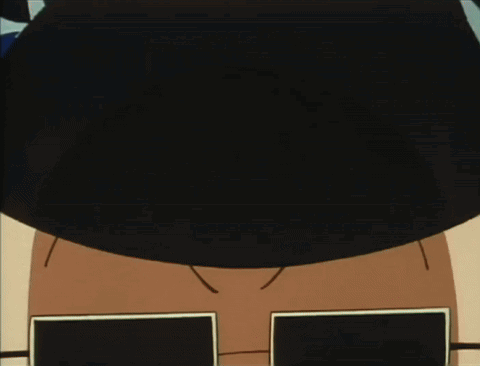 A Cartoon Of A Man Wearing Glasses With A Swirl On Them GIF