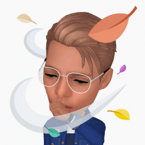 A Cartoon Of A Man Wearing Glasses With Leaves Coming Out Of His Head GIF