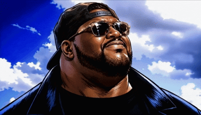 A Cartoon Of A Man Wearing Sunglasses And A Hat With A Blue Sky In The Background GIF