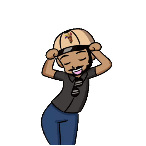 a cartoon of a man wearing sunglasses and a hat with the letter r on it
