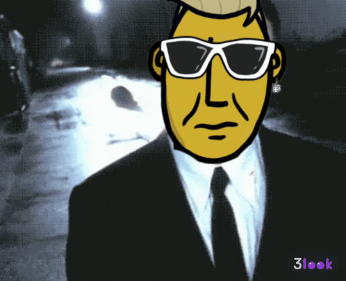 A Cartoon Of A Man Wearing Sunglasses And Earrings With The Words 3Look Below GIF