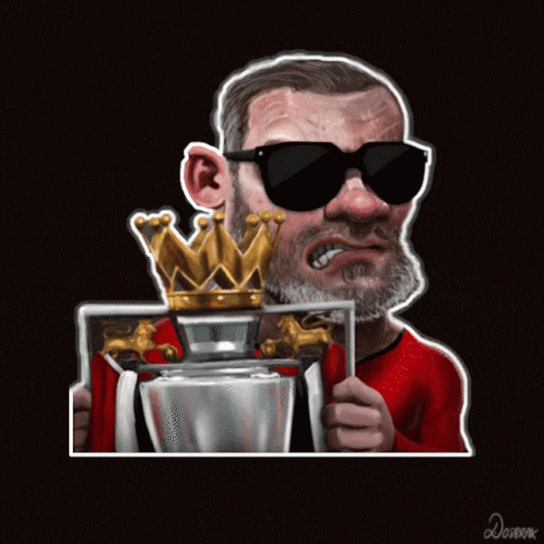 A Cartoon Of A Man Wearing Sunglasses Holding A Trophy With A Crown On It GIF