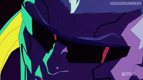 A Cartoon Of A Man Wearing Sunglasses With The Hashtag #Edgerunners On The Bottom GIF
