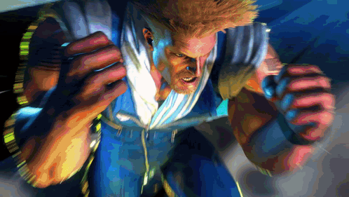 A Cartoon Of A Man With A Beard And A Blue Shirt Is Fighting GIF