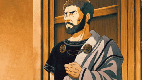 A Cartoon Of A Man With A Beard And A Toga GIF