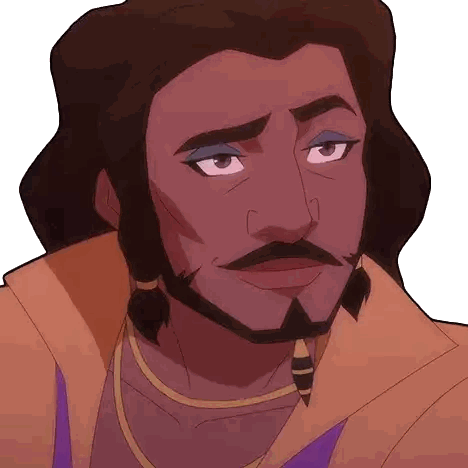 a cartoon of a man with a beard and blue eye shadow
