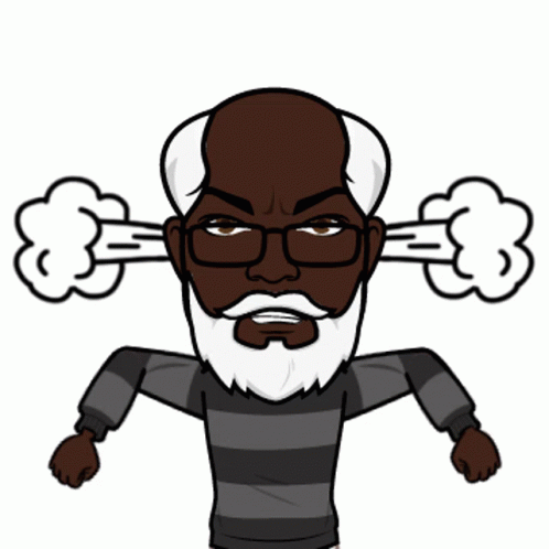 A Cartoon Of A Man With A Beard And Glasses Blowing Steam Out Of His Ears GIF
