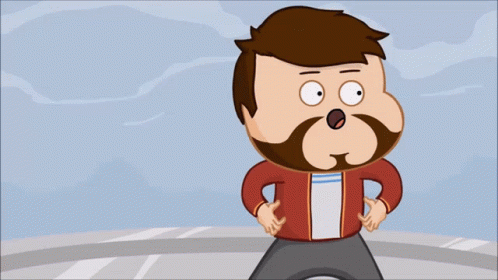 A Cartoon Of A Man With A Beard And Mustache Standing With His Hands On His Hips GIF