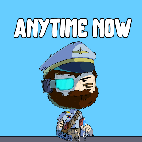 A Cartoon Of A Man With A Beard And The Words Anytime Now GIF