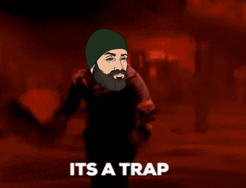 A Cartoon Of A Man With A Beard And The Words " It 'S A Trap " GIF