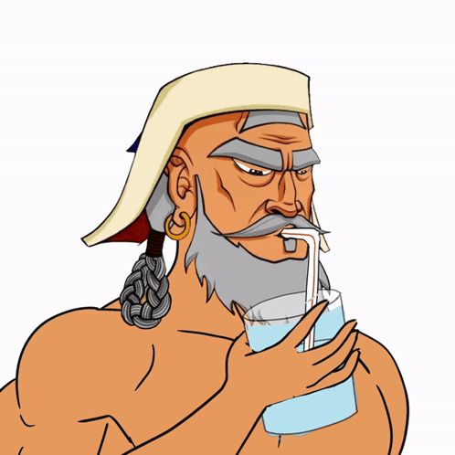 A Cartoon Of A Man With A Beard Drinking From A Glass With A Straw GIF