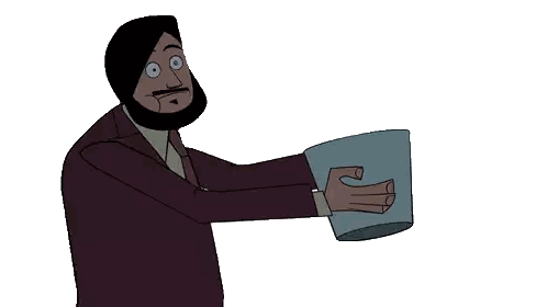 a cartoon of a man with a beard holding a glass