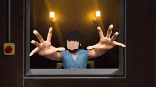 a cartoon of a man with a beard reaching out his hands