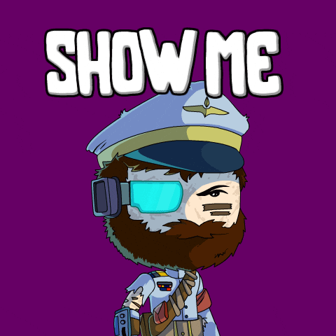 A Cartoon Of A Man With A Beard Wearing A Hat And Goggles Says Show Me GIF