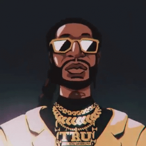 A Cartoon Of A Man With A Beard Wearing Sunglasses And A Gold Chain . GIF