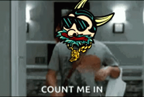 A Cartoon Of A Man With A Beard Wearing Sunglasses And A Necklace Says Count Me In GIF
