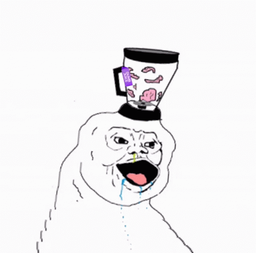 A Cartoon Of A Man With A Blender On Top Of His Head . GIF