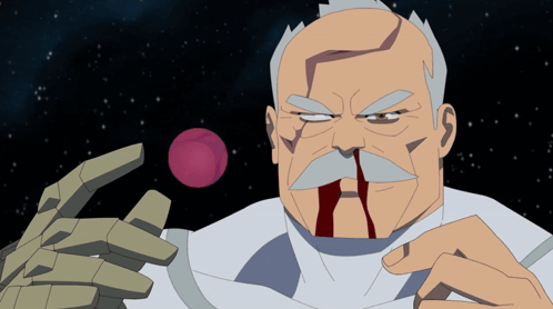 A Cartoon Of A Man With A Bloody Nose Holding A Pink Ball GIF