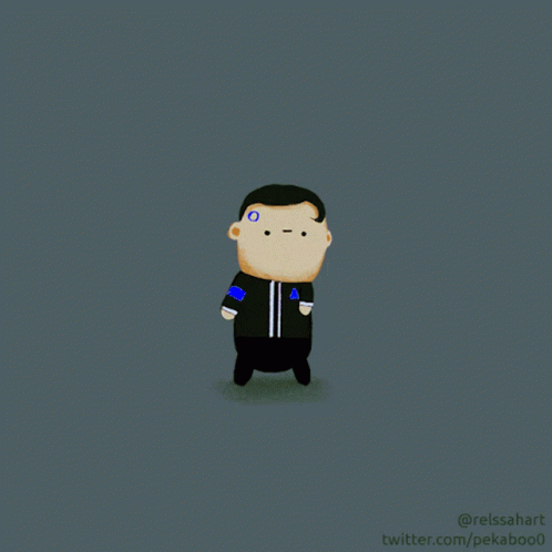 A Cartoon Of A Man With A Blue Button On His Arm GIF