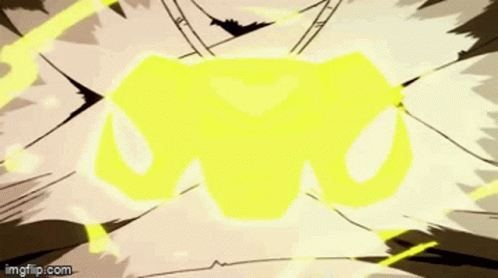 A Cartoon Of A Man With A Blue Face And A Yellow Light Coming Out Of His Chest GIF