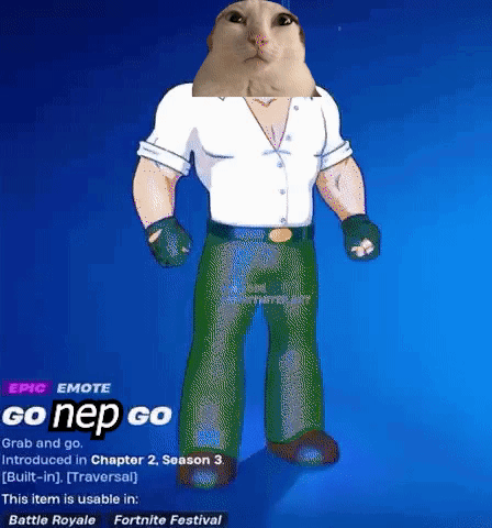 A Cartoon Of A Man With A Cat 'S Face And The Words " Go Nep Go " On The Bottom Right GIF