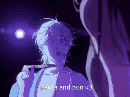 A Cartoon Of A Man With A Cigarette In His Mouth And The Words Penta And Bun < 3 GIF