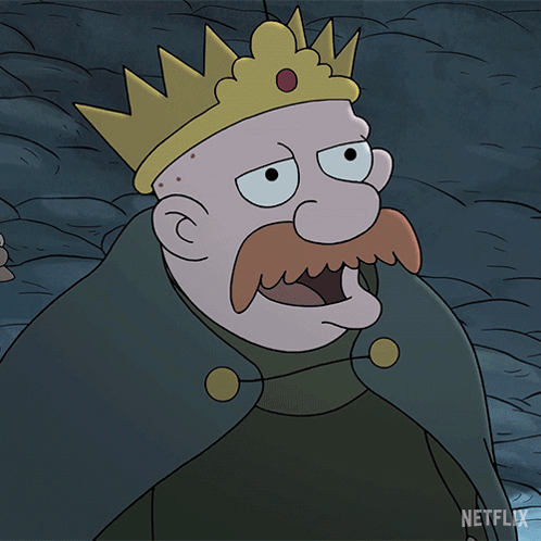 A Cartoon Of A Man With A Crown On His Head And The Words I 'M Back Baby GIF