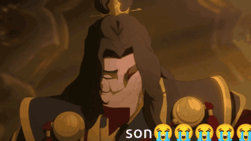 A Cartoon Of A Man With A Crown On His Head Covering His Face With His Hand And The Words Son Behind Him GIF