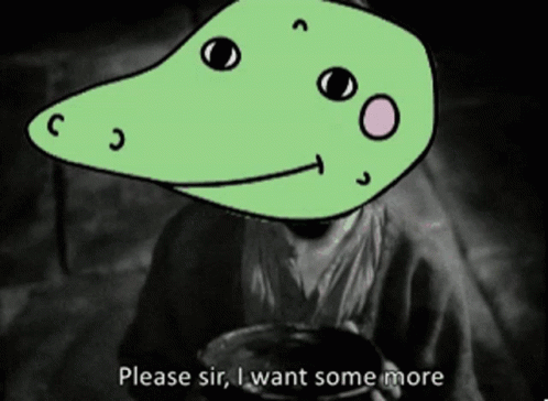 A Cartoon Of A Man With A Green Head And The Words Please Sir I Want Some More GIF