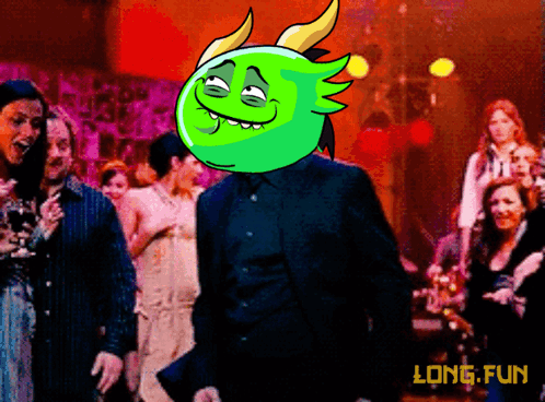 A Cartoon Of A Man With A Green Head With Horns And The Words Long Fun Below It GIF