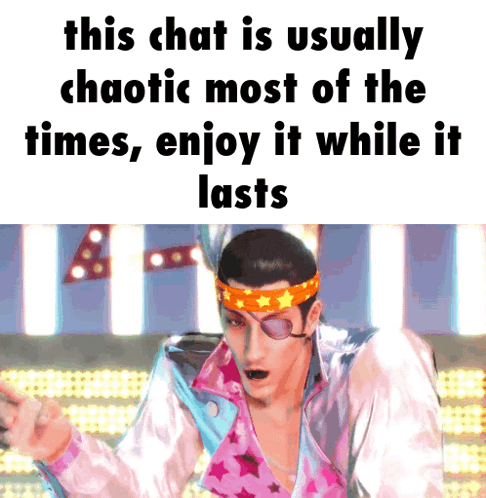 A Cartoon Of A Man With A Headband That Says This Chat Is Usually Chaotic Most Of The Times GIF