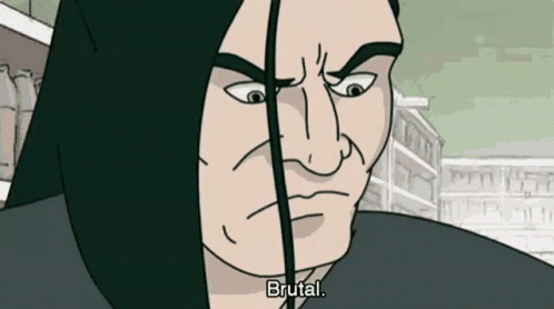 A Cartoon Of A Man With A Hood And The Words Brutal On The Bottom GIF