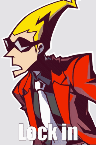 a cartoon of a man with a lightning bolt on his head with the words lock in below him