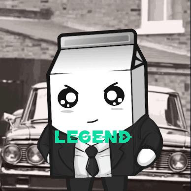 A Cartoon Of A Man With A Milk Carton On His Head And The Word Legend On The Bottom Right GIF