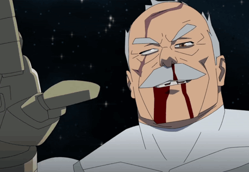 A Cartoon Of A Man With A Mustache And Blood Coming Out Of His Nose GIF