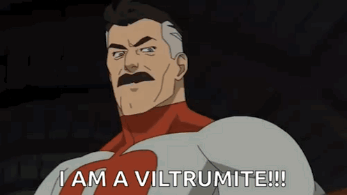 A Cartoon Of A Man With A Mustache Saying `` I Am A Viltrumite '' . GIF