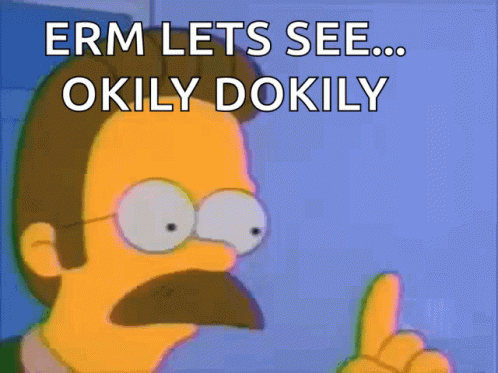 A Cartoon Of A Man With A Mustache Says " Erm Lets See ... Okily Dokily " GIF