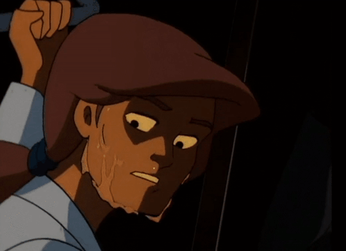 A Cartoon Of A Man With A Ponytail And A Hat GIF