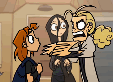 A Cartoon Of A Man With A Ponytail Talking To A Girl GIF