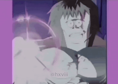 A Cartoon Of A Man With A Purple Background And The Hashtag Hxviii GIF