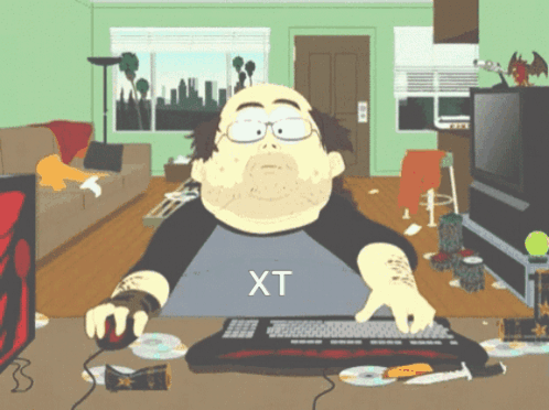 A Cartoon Of A Man With A Shirt That Says Xt GIF