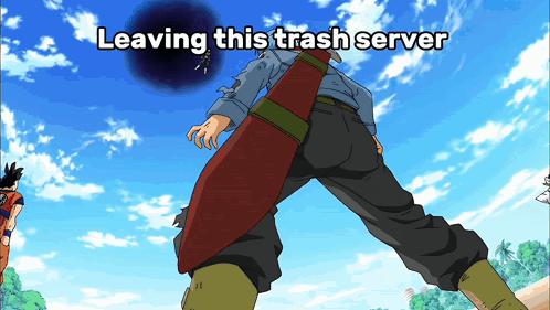 A Cartoon Of A Man With A Skateboard And The Words Leaving This Trash Server GIF
