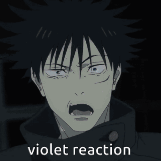 A Cartoon Of A Man With A Surprised Look On His Face And The Words Violet Reaction Below Him GIF