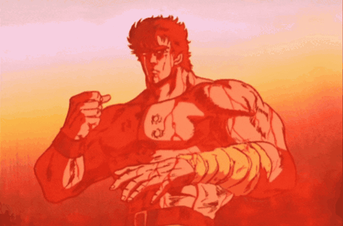 A Cartoon Of A Man With A Tattoo On His Chest That Says ' Samurai ' On It GIF