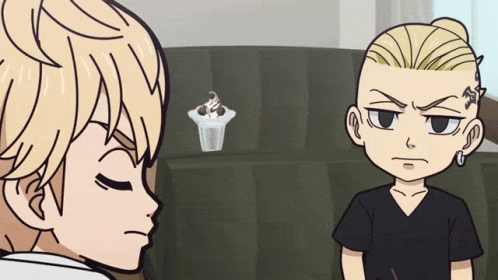 A Cartoon Of A Man With A Tattoo On His Forehead Standing Next To Another Man GIF