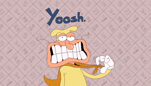 A Cartoon Of A Man With A Tie And The Word Yeosh On The Bottom GIF