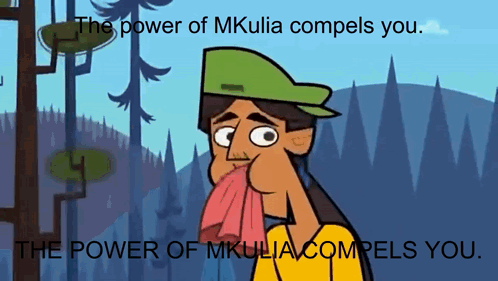 A Cartoon Of A Man With A Towel Around His Mouth With The Words The Power Of Mkulia Compels You GIF