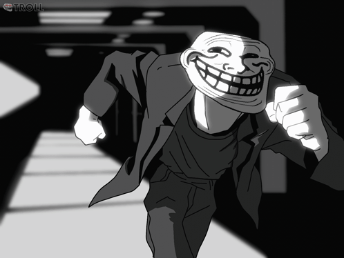 A Cartoon Of A Man With A Troll Mask On His Face GIF