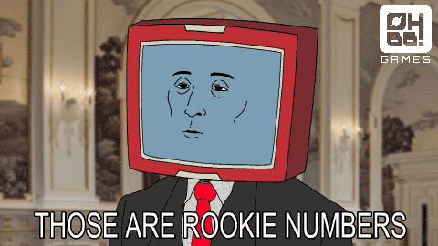 A Cartoon Of A Man With A Tv Head And The Words Those Are Rookie Numbers Below Him GIF