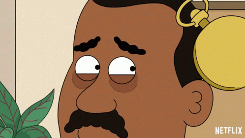 a cartoon of a man with a watch on his head and the word netflix on the bottom left